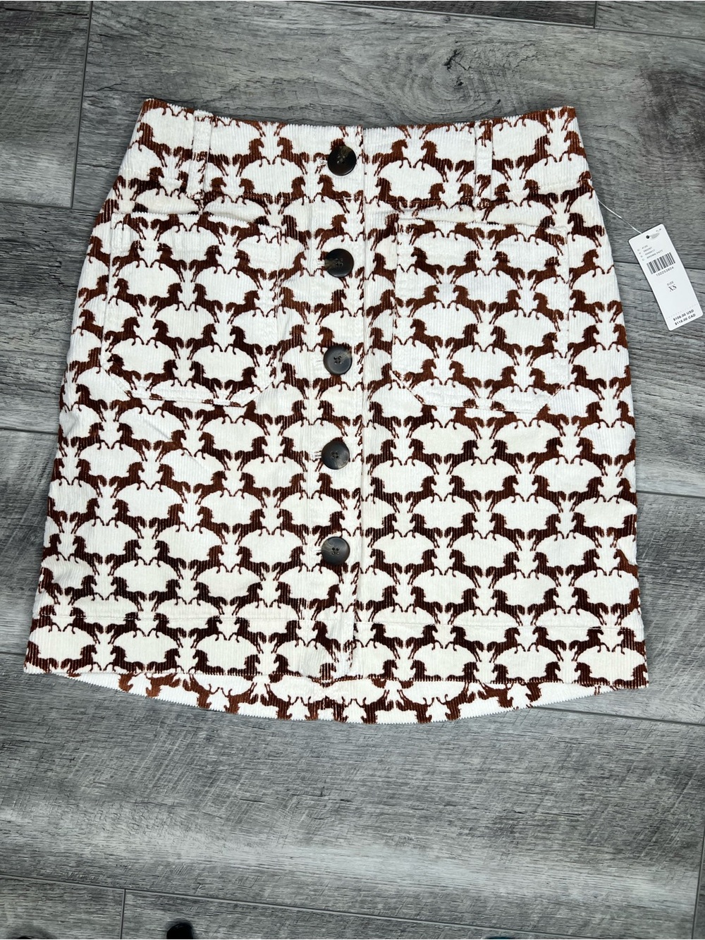 Anthropologie Brown & White Patterned Button-Front Mini Skirt